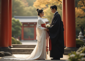 découvrez l'élégance des kimonos de mariage japonais, du blanc immaculé du shiromuku au somptueux uchikake, et plongez dans les rituels ancestraux qui célèbrent l'union et la tradition.