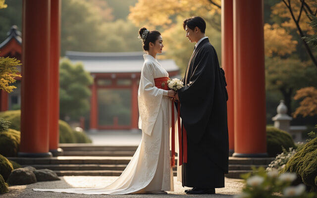 découvrez l'élégance des kimonos de mariage japonais, du blanc immaculé du shiromuku au somptueux uchikake, et plongez dans les rituels ancestraux qui célÚbrent l'union et la tradition.