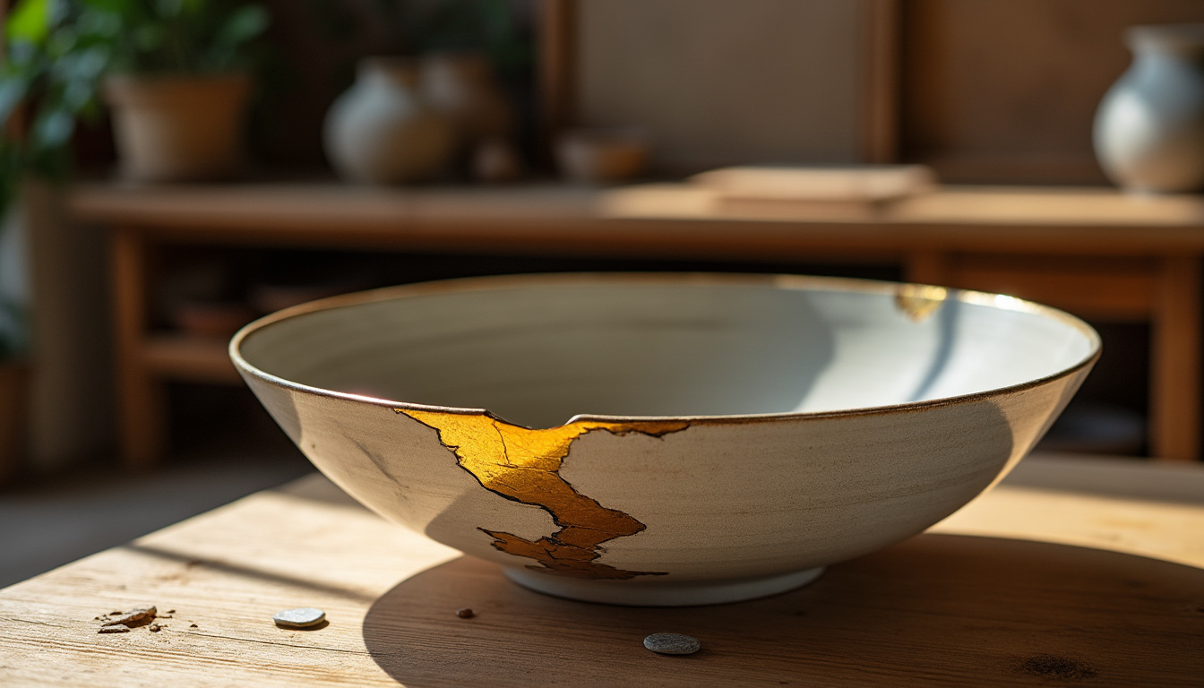 découvrez le kintsugi, l'art japonais de réparer les céramiques brisées avec de l'or, révélant la beauté des blessures et incarnant la philosophie wabi-sabi qui célèbre l'imperfection et la résilience.